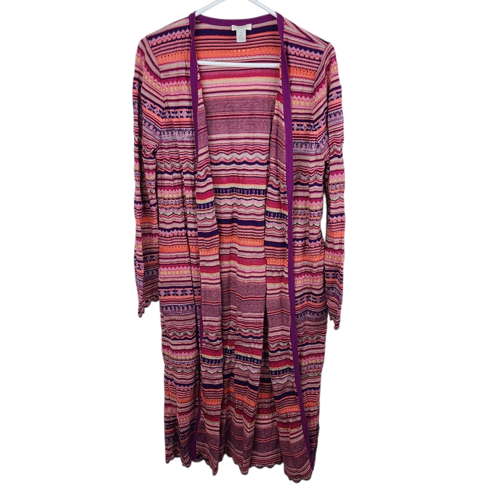 Chico's Carly Colorful Chevron Pattern Long Duster Cardigan Size 2 Large